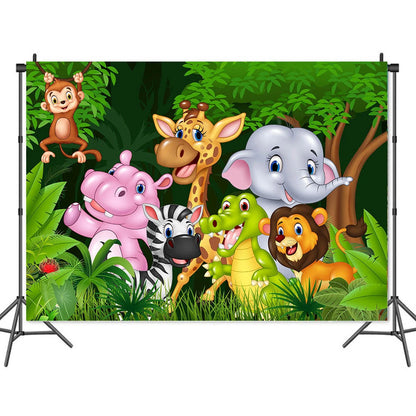 Jungle Animals Birthday Party Backdrop Banner 210cm x 150cm