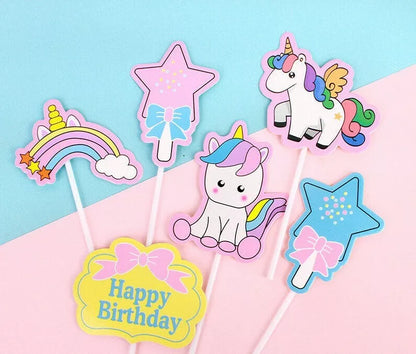 Unicorn Rainbow Theme Birthday Cake Decorating Toppers 6 pack