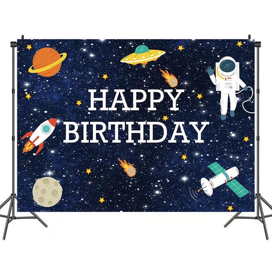 Outer Space Astronaut Rocket Birthday Party Backdrop Banner 150cm x 100cm