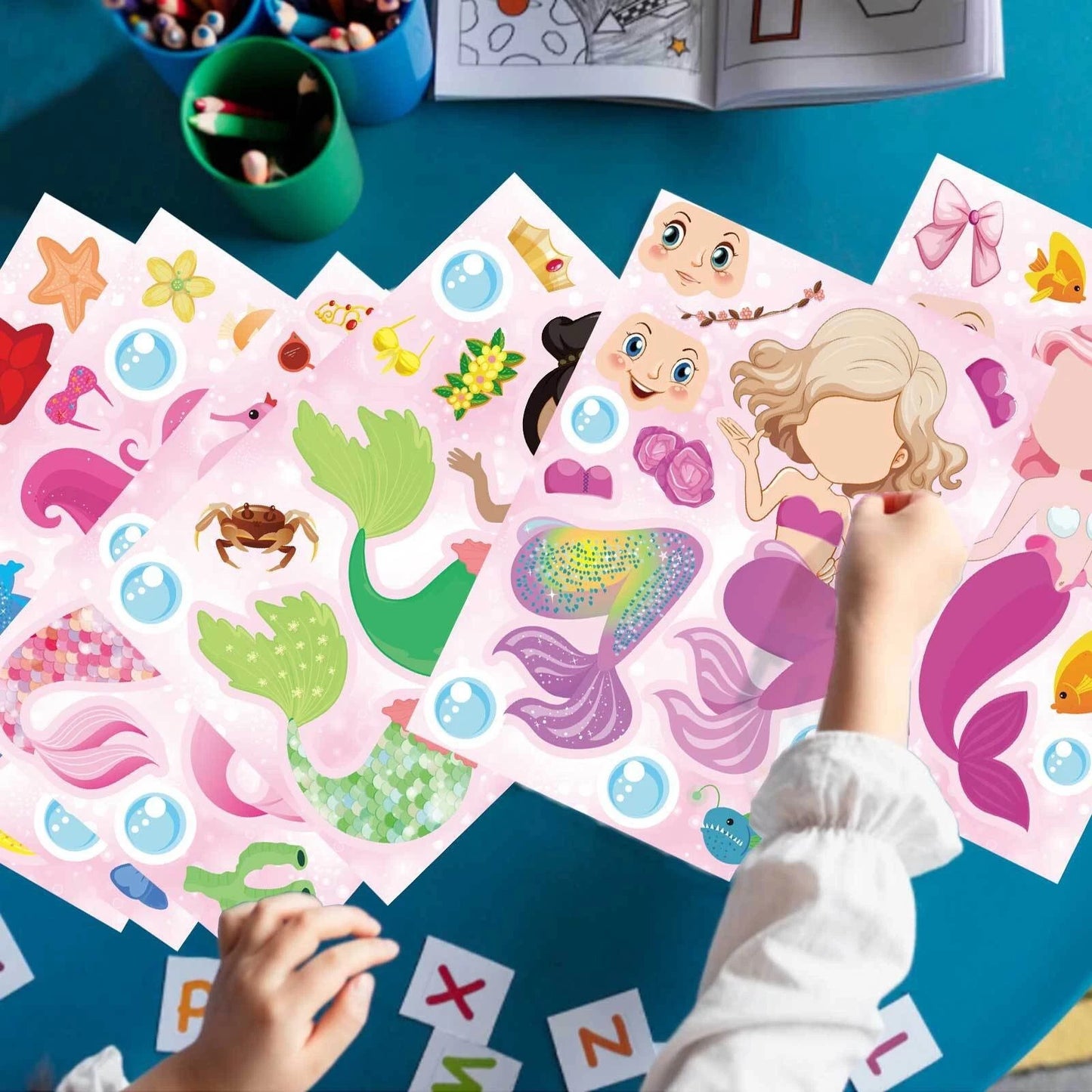 Mermaid Princess Make a Face DIY Stickers (8 Sheets)