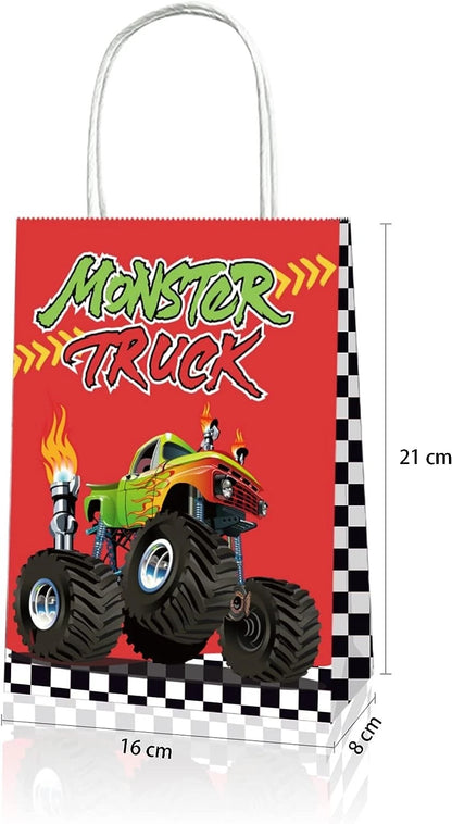 Monster Truck Paper Gift Bags with Handles 12 Pack