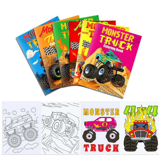 12pcs Monster Truck DIY Coloring Books | Kids Party Favor Art Drawing Trucks Activity