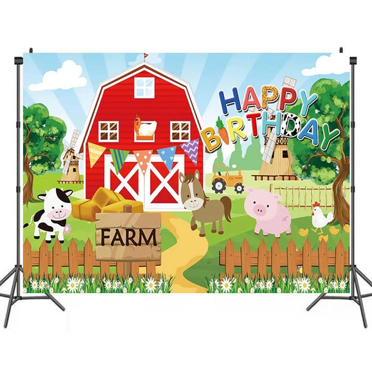 Farm Animals Birthday Party Backdrop Banner 150cm x 100cm
