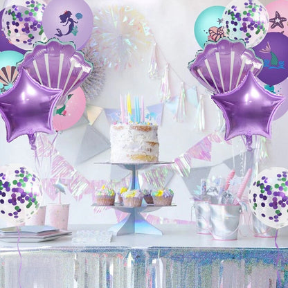 21pcs Mermaid Tail Shell Shaped Foil Latex Printed Balloons