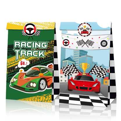 Racing Car Theme Paper Gift Bags with Mini Stickers 12 Pack