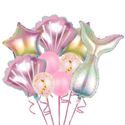 Mermaid Tail Shell Shaped Foil Latex Balloons (Pink) 9pcs