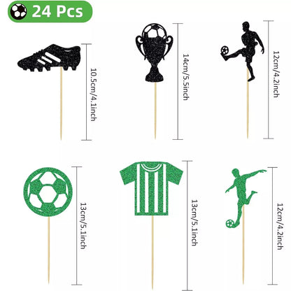 Soccer Theme Birthday Glitter Cake Cupcake Toppers 25 Pack