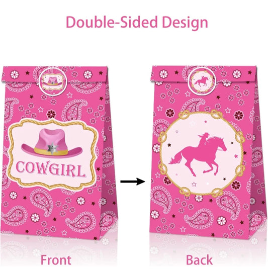 Wild West Cowgirl Paper Gift Bags with Mini Stickers (Pack of 12)