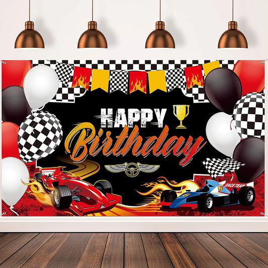 Racing Car Birthday Party Backdrop Banner 150cm x 100cm