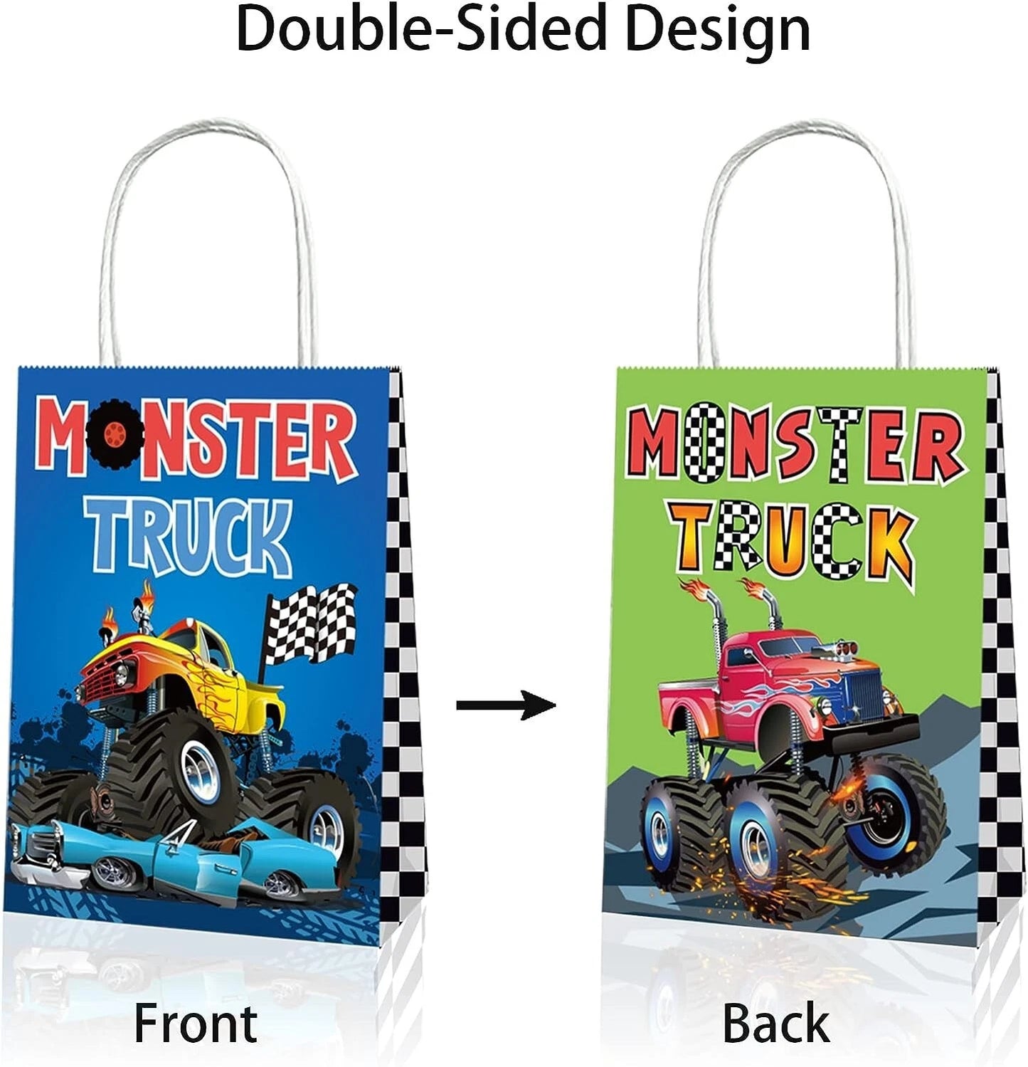 Monster Truck Paper Gift Bags with Handles 12 Pack