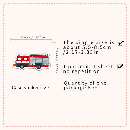 Fire Trucks Theme Vinyl Stickers 50 Pack