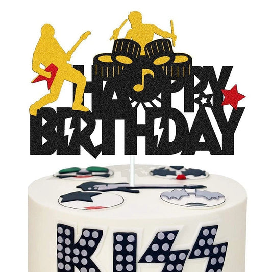 Music Concert Band Drum Guitar Theme Birthday Cake Topper
