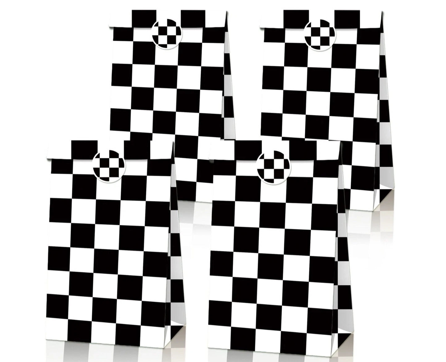 Checkered Print Paper Gift Bags with Mini Stickers (Pack of 12)