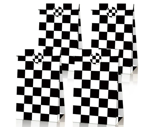 Checkered Print Paper Gift Bags with Mini Stickers (Pack of 12)