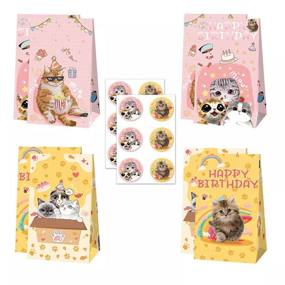 Cute Cats and Kittens Paper Gift Bags with Mini Stickers (Pack of 12)