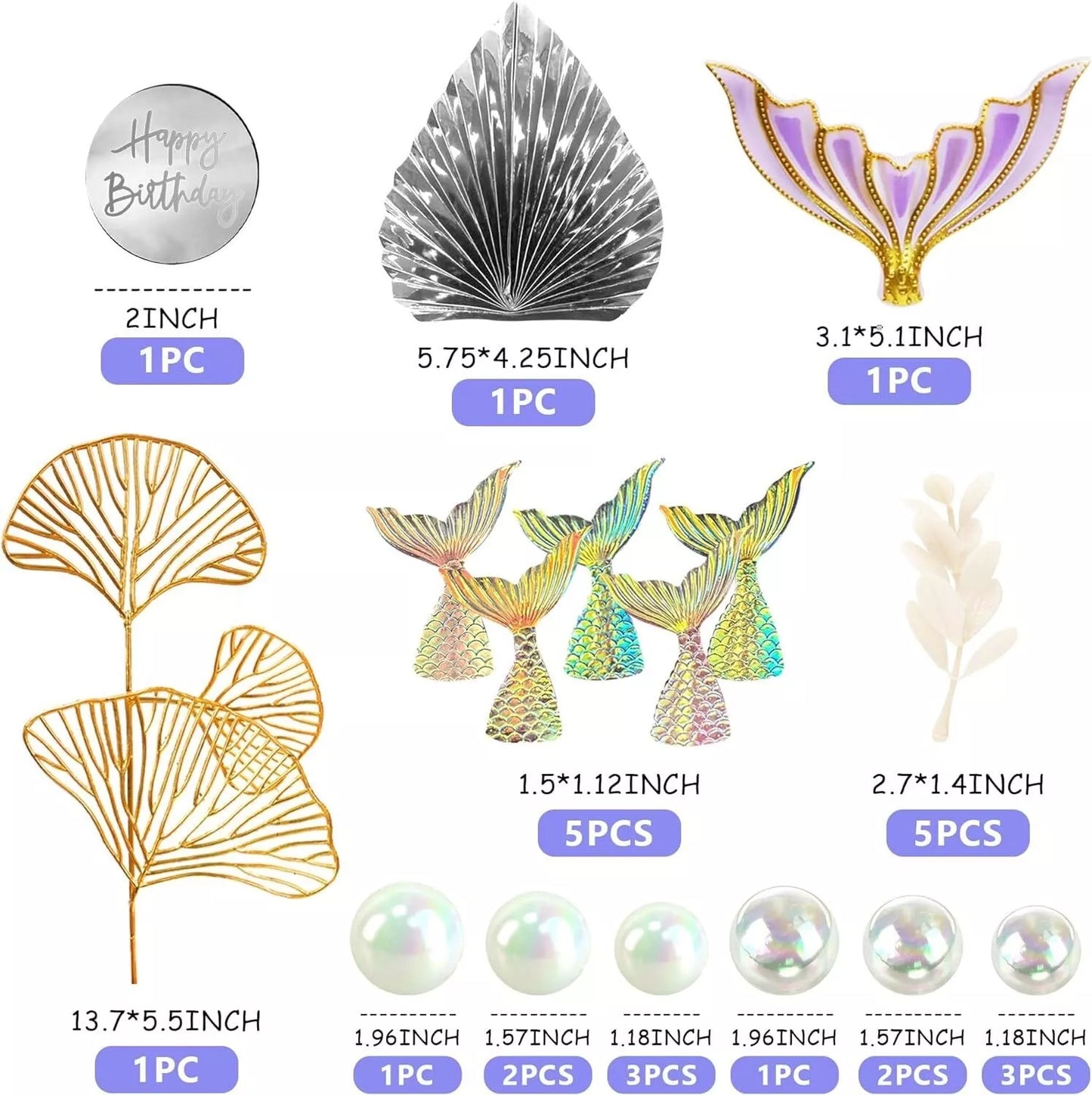 26pcs Mermaid Theme Birthday Cake Topper Decorating Set