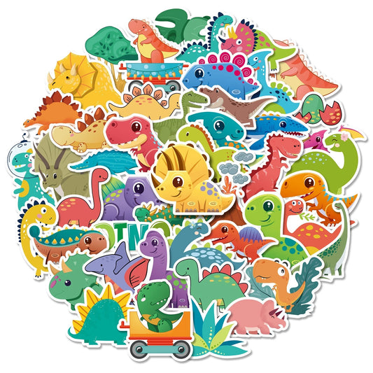Cartoon Dinosaur Theme Vinyl Stickers 50 Pack