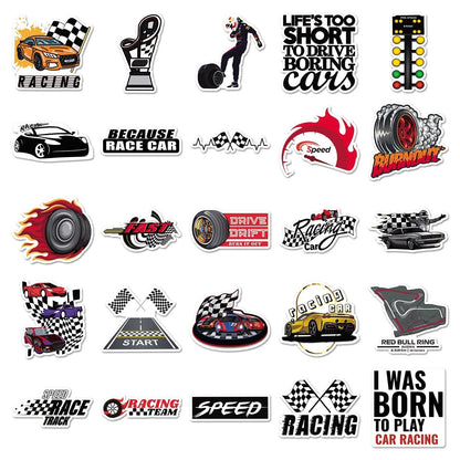 Racing Car Theme Vinyl Stickers 50 Pack