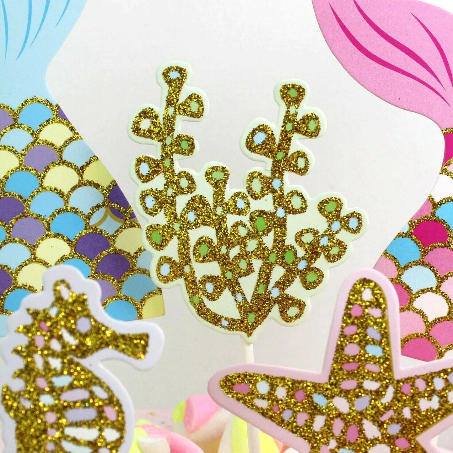 Mermaid Tail Under the Sea Birthday Cake Toppers 5 pcs