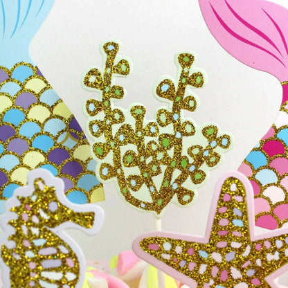 Mermaid Tail Under the Sea Birthday Cake Toppers 5 pcs