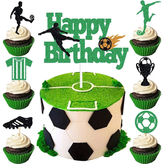 Soccer Theme Birthday Glitter Cake Cupcake Toppers 25 Pack