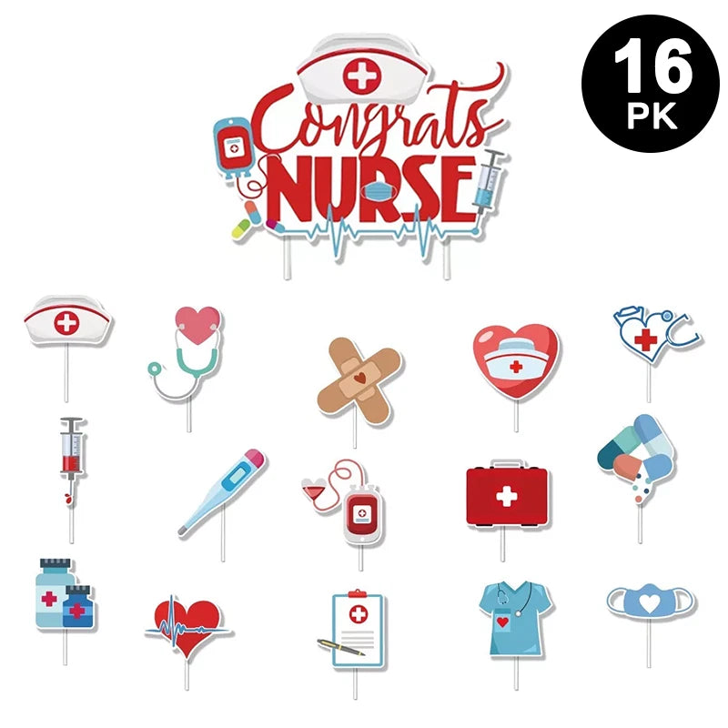 Congrats Nurse Party Decorating Set | Party Banner Balloons Cake Toppers