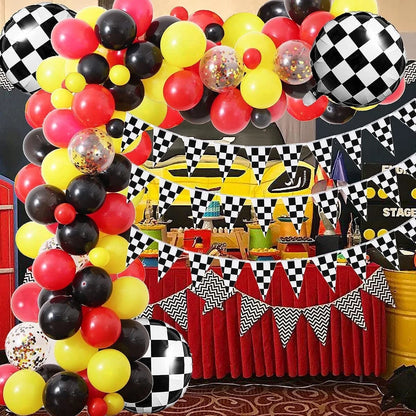 Racing Car Theme Balloon Garland Kit with Checkered Party Pennant