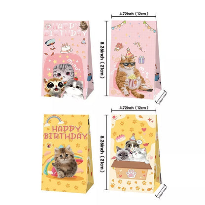 Cute Cats and Kittens Paper Gift Bags with Mini Stickers (Pack of 12)