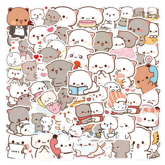 60pcs Kawaii Cute Cat Theme Vinyl Stickers