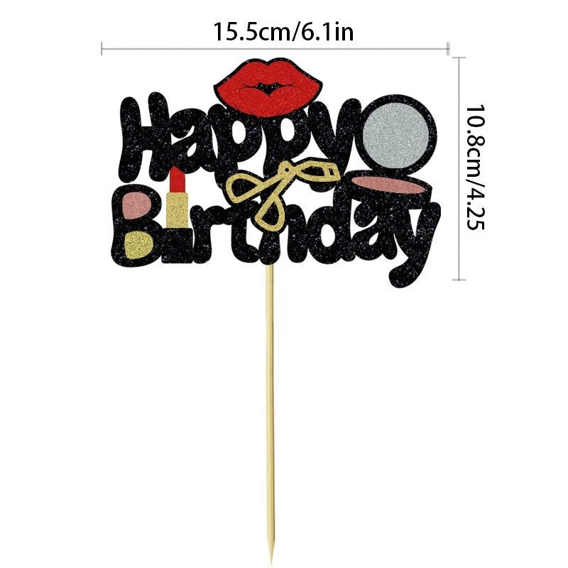 Girls Makeup cosmetics Birthday Cake Topper