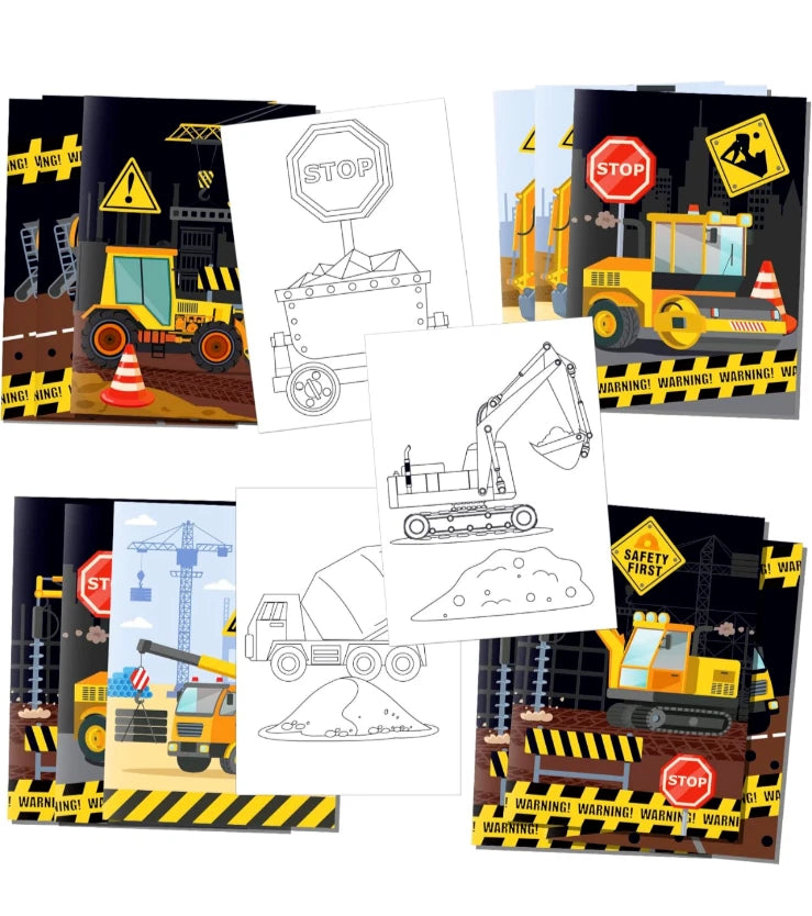 12pcs Construction DIY Coloring Books | Kids Party Favor Art Drawing Trucks Activity