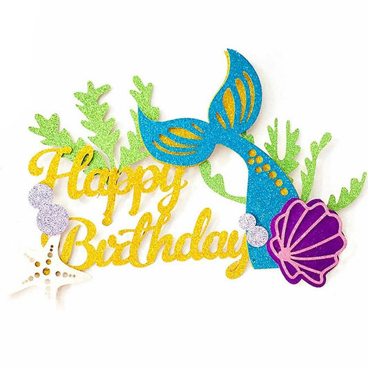 Mermaid Theme Glitter  Birthday Cake Topper
