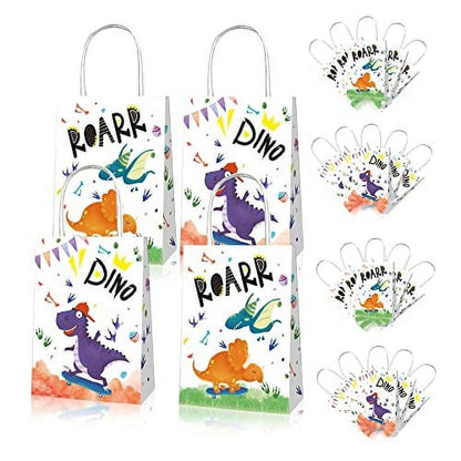 Watercolour Style Cute Dinosaur Paper Gift Bags with Handle 12PK