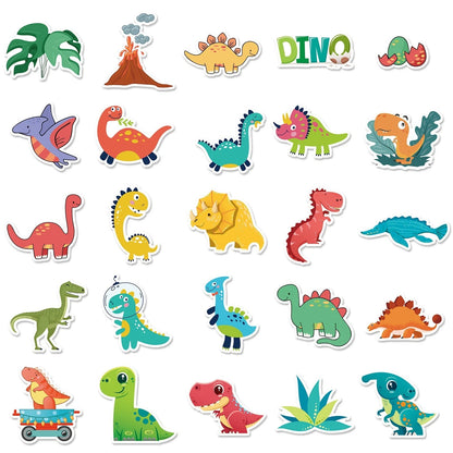 Cartoon Dinosaur Theme Vinyl Stickers 50 Pack