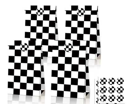 Checkered Print Paper Gift Bags with Mini Stickers (Pack of 12)