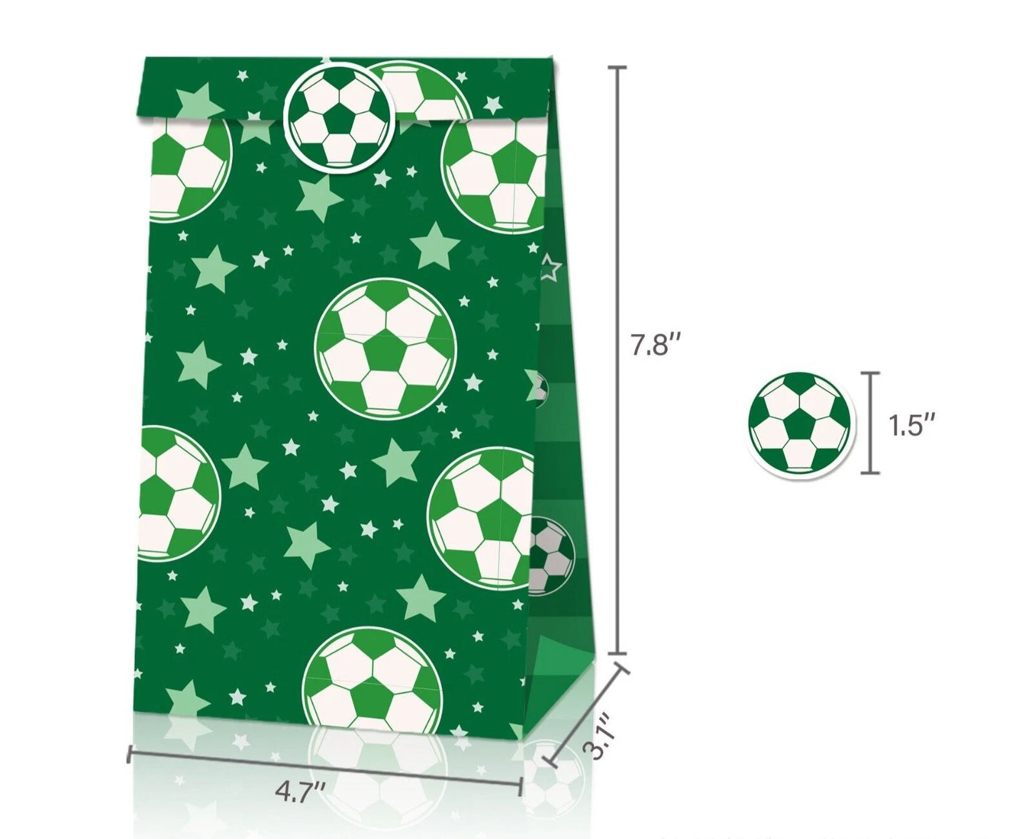 Soccer Print Paper Gift Bags with Mini Stickers (Pack of 12)