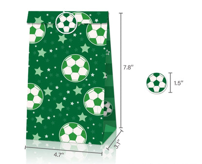 Soccer Print Paper Gift Bags with Mini Stickers (Pack of 12)