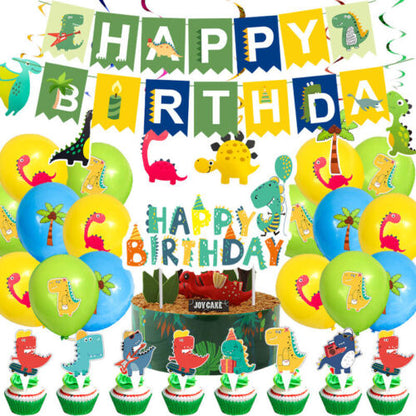 Cute Dinosaur Theme Party Decorating Set | Birthday Banner Swirls Balloons Cake Cupcake Toppers