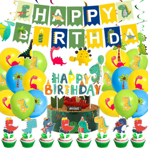 58pcs Cute Dinosaur Theme Party Decorating Set | Birthday Banner Swirls Balloons Cake Cupcake Toppers