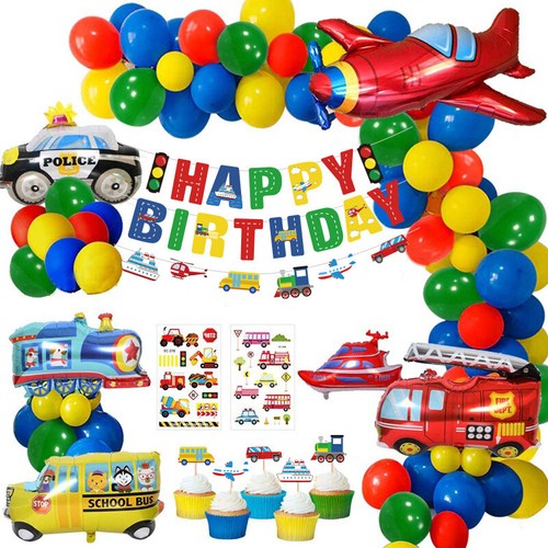 Transportation Vehicles Party Decoration Set | Banner Balloon garland Cake Toppers