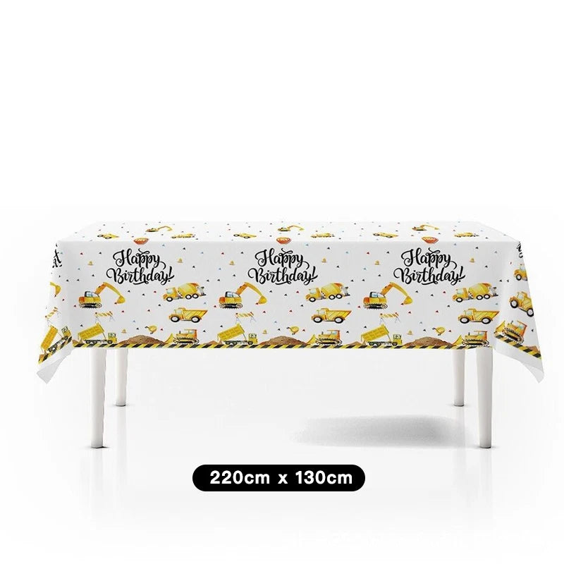 Construction Trucks Table Cover Tablecloth Plastic 220cm x 130cm