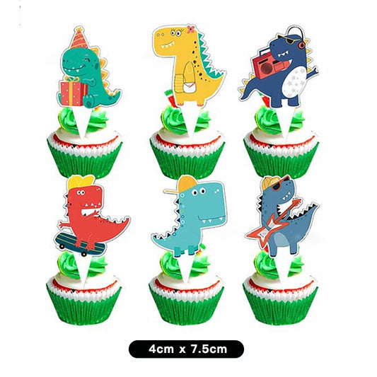 Pack of 24 Cartoon Dinosaur Cupcake Toppers