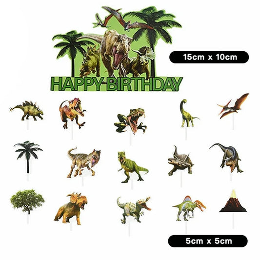 16pcs Jurassic Dinosaur Cake Cupcake Toppers