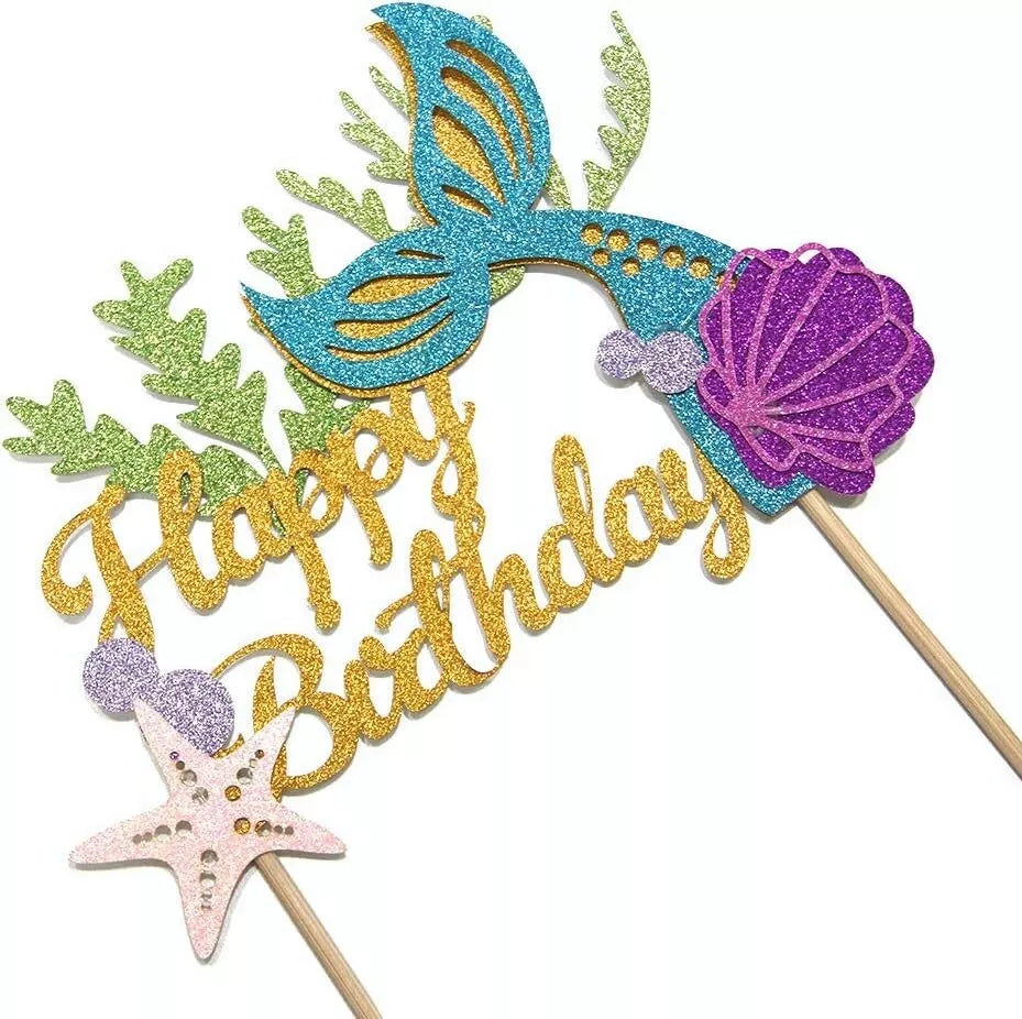 Mermaid Theme Glitter  Birthday Cake Topper