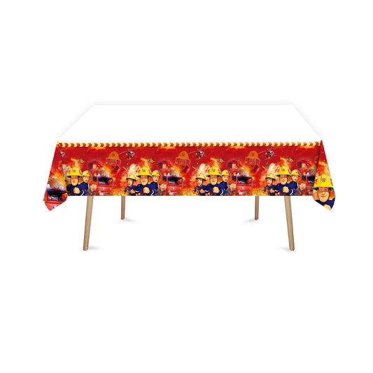 Fireman Fire Truck Tablecloth Plastic 180cm x 108cm