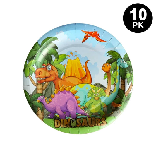 Cartoon Dinosaur 17cm 7 inch Round Paper Plates 10PK