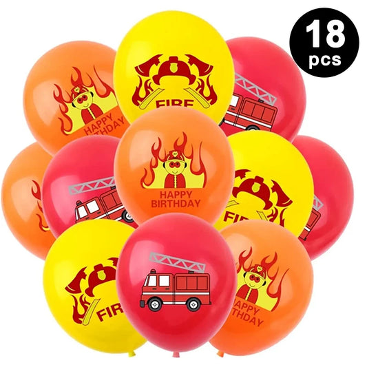 18pcs Fire Truck Fireman Printed 12 inch Latex Balloons
