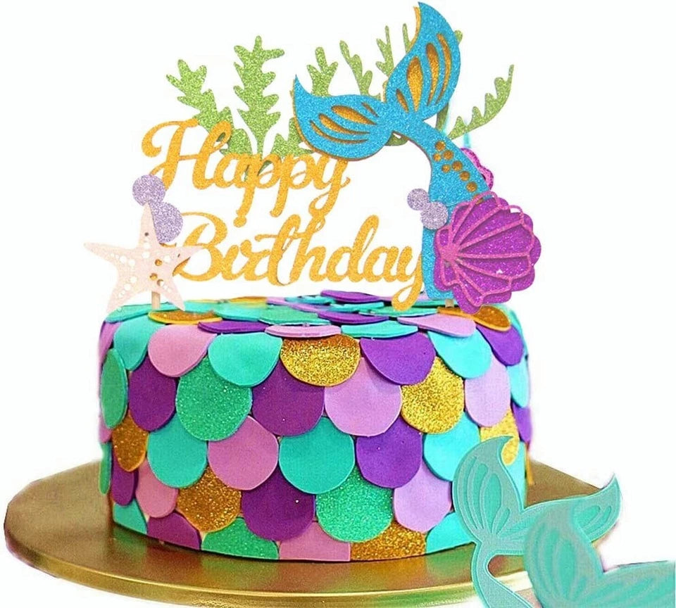 Mermaid Theme Glitter  Birthday Cake Topper