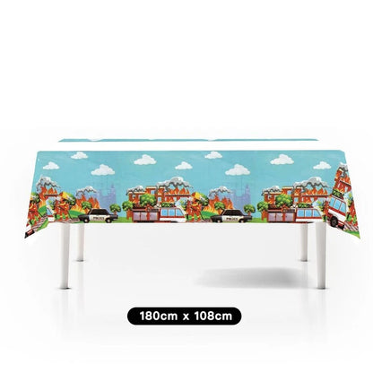 Fire Truck Fireman Tablecloth Table Cover Plastic 180cm x 108cm
