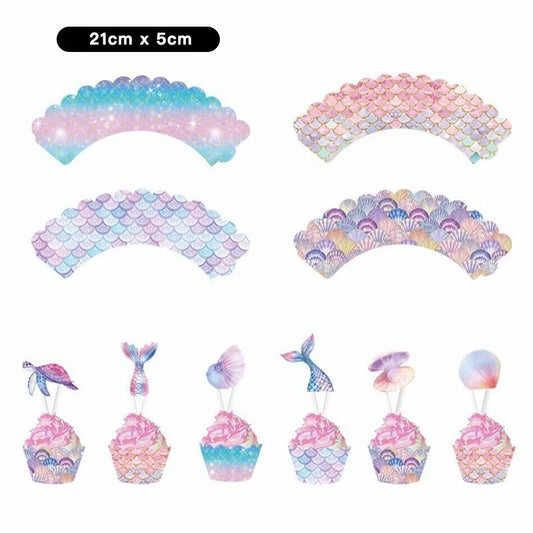 Pack of 12 Mermaid Under the Sea Cupcake Toppers with Wrappers